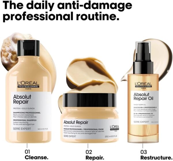 L’Oréal Professionnel | Shampoo, With Protein And Gold Quinoa for Dry And Damaged Hair, Serie Expert Absolut Repair