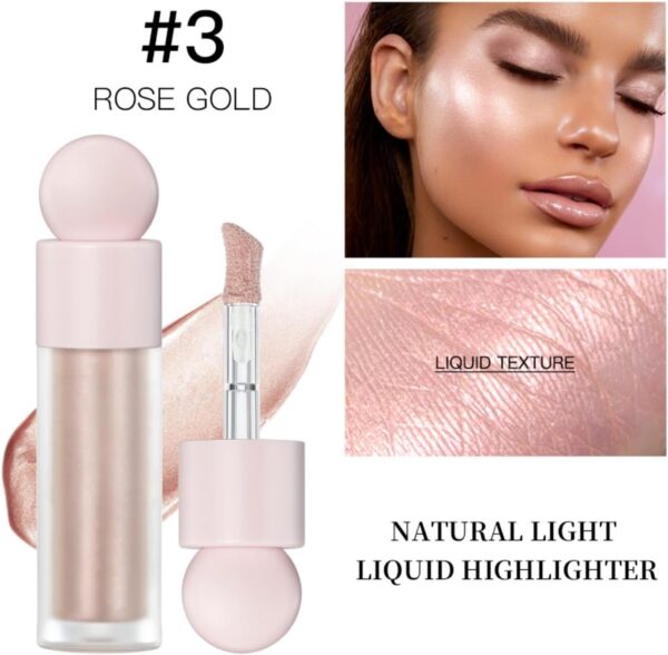 Liquid Highlighter Natural Glow For Face & Body, Waterproof Moisturizing Highlighter Makeup For Long Lasting Shimmer, Contour Liquid Luminizer Easy to Use with Cushion Applicator (#3 Rose gold)
