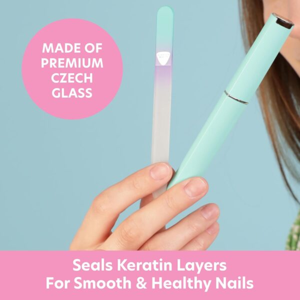 Bona Fide Beauty Czech Glass Nail File in Case, Pastel Green Violet Crystal Nail File for Natural Nails - Professional Nail Care Handcrafted from The EU