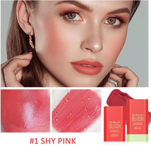 LOPHE 3 in 1 Blush Stick for Cheeks Lips Eyes, Long Lasting Lipstick Blusher Stick, Waterproof Lightweight Cream Blush, Moisturize and Blendable Blushers for Women Girls Cheeks Makeup (Hot Red)