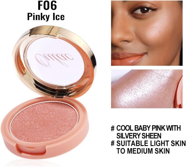 Oulac Pink Luminous Blusher for Cheek Women|Pink Sliver Refletive Glow Highlighter Blushers|Blendable Blusher|Natural Stunning Look|Makeup Vegan Cruelty Free|(F06) Pinky Ice 4.8g