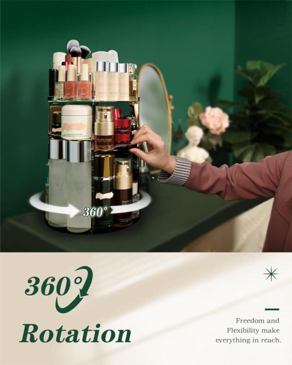Auxmir Makeup Organiser, 360 Degree Rotating Cosmetics Organiser for Skincare Lipsticks Perfumes Brushes, Spinning Makeup Storage with Adjustable Layers for Dresser, Bedroom, Bathroom, Clear
