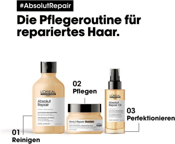 L'Oréal Professionnel Repairing Hair Mask for Damaged and Dry Hair, with Quinoa, Series Expert, Absolut Repair Gold Mask, 250 ml