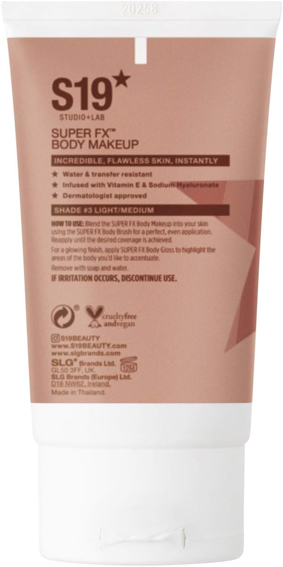 S19 SUPER FX Body Makeup, LIGHT/MEDIUM - Smoothes & Evens Skin Tone & Texture, Hide Scars & Blemishes - 100ml