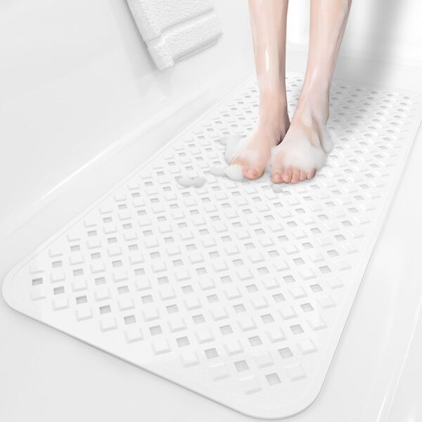 XIYUNTE Bath Mat Non Slip Anti Mould - 88 x 40cm Bathtub Mat Non Slip Bath Mats for Inside Bath, Bath Tub Mat with Suction Cups, Machine Washable Shower Mat Non Slip Anti Mould for Elderly, White