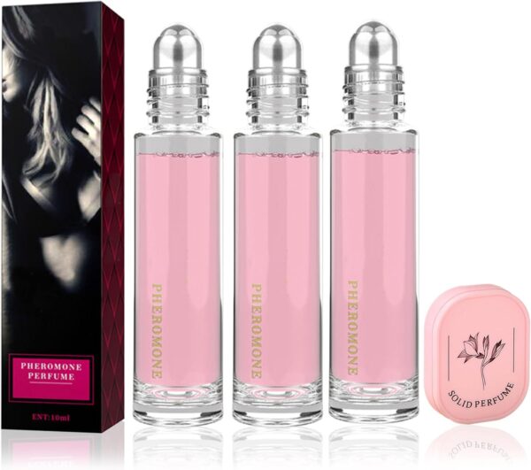 FEXPDL 3Pcs Pheromone Perfume for Women to Attract Men, Roller Ball Perfume Women The Original Pheromone Infused Essential Oil Perfume Cologne Pheromone Perfume for Man and Women 10ml with 1Pcs Balm
