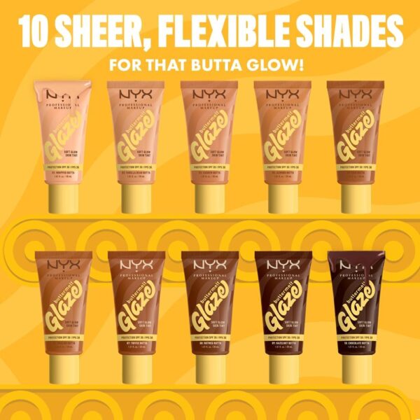 NYX Professional Makeup Buttermelt Glaze Soft Glow Skin Tint + SPF/FPS 30, Foundation, 12h Wear, Vanilla Bean Butta