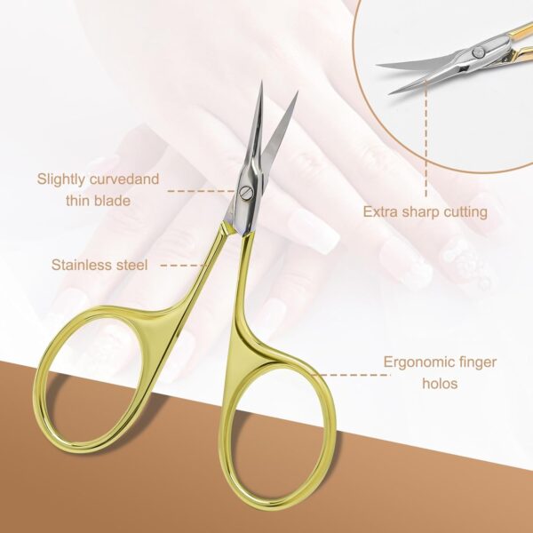 CGBE Cuticle Scissors, Professional Cuticle Scissors Curved Thin, Stainless Steel Super Sharp Cuticle Cutter Remover Small Beauty Scissors for Cuticles, Dead Skin, Eyebrows, and Eyelashes, Gold