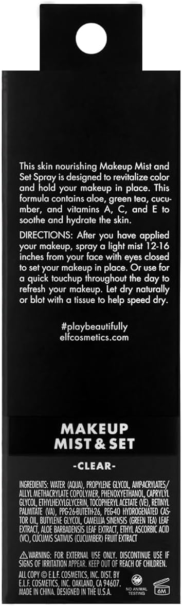 e.l.f. Makeup Mist & Set, Setting Spray, Long Lasting Wear, Soothing & Hydrating Ingredients, Small, 60ml