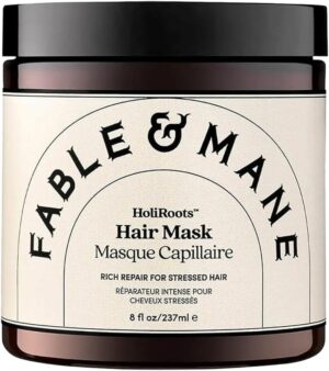 Fable & Mane HoliRoots Hair Mask, Repairs and Softens Frizzy, Dry, Damaged Hair with Shea Butter and Coconut. Deep Hydration Treatment (237ml)