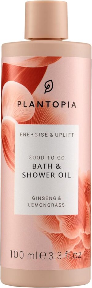 Plantopia Bath Oil & Shower Oil - Moisturising & Radiance Boosting - Energising Ginseng & Lemongrass - Aromatherapy Essential Oil Blend - Vegan Cruelty Free, 100ml