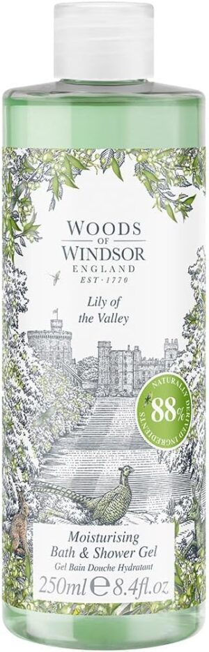 Woods of Windsor Lily of the Valley Bath and Shower Gel, Womens Shower Gel with Geranium and Citrus Notes, Moisturising Body Wash for Women with Vitamin E, Lily of the Valley Scent 250ml
