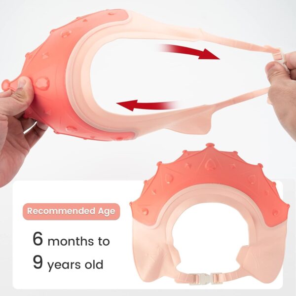 FUNUPUP Baby Shower Cap, Kids Shampoo Shower Bath Cap Adjustable Hair Washing Shampoo Shield Baby Visor for Eyes and Ears Protector (Pink)