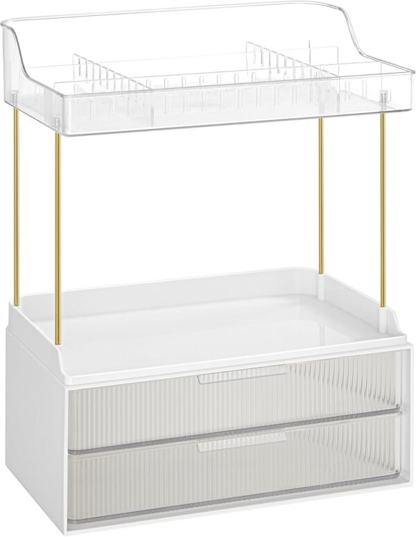SONGMICS 4-Layer Makeup Organiser, Skincare Organiser, 4 Dividers, Anti-Slip Design, Bathroom Counter Organser, Versatile for Vanity Bedroom Kitchen, 20 x 32 x 39.1 cm, Transparent JKA021W02
