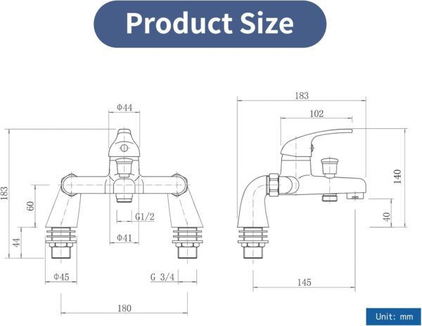 Rehomthy Bath Mixer Tap with Shower Head and Hose, Modern Round Monobloc Single Bath Tap with Shower Kit, Chrome