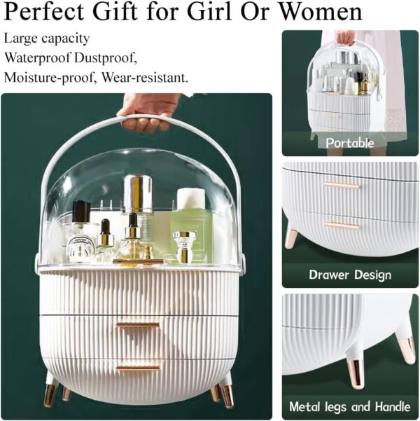 Multi-Function Make Up Case Dustproof Cosmetic Storage Box, Organizer Skin Care Products Jewelry Organizer Finishing Box for Bedroom Bathroom Desktop (White)