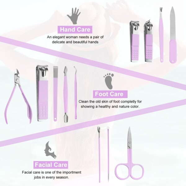 Nail Kit, Manicure Kit, Nail Care Kit For Women, Manicure Pedicure Set, Nail Clippers Toenail Clippers Kit, Professional Manicure Kit Pedicure Kit, purple Travel Case, Set of 12. ﻿