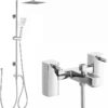 ENKI, Stella, BBT0012, Chrome, Bath Shower Mixer Taps with Twin Rigid Riser Shower Attachment, Solid Brass, Easy Clean, Angular Design, Quarter Turn Valves, Easy to Install, 10-Year Guarantee