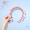 Ycfish Puffy Makeup Headband Spa Headbands for Women Sponge & Terry Towel Cloth Fabric Cute Skincare Headband for Face Washing, Makeup Removal, Shower, Facial Mask (Pink)