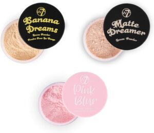 W7 Loose Face Powder Trio - 3 Piece Set - Banana, Nude & Pink Toned Powders - Ultra-Fine Setting Powder for Flawless Makeup