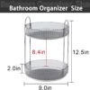Bingobang Makeup Organiser 360 Rotating, Spinning 2 Tiers Skincare Cosmetic Organizer Acrylic Large, Tidy Storage Shelf for Perfume, Jewelery, Brush, Vanity Desk, Dresser, Bedroom, Bathroom (Grey)