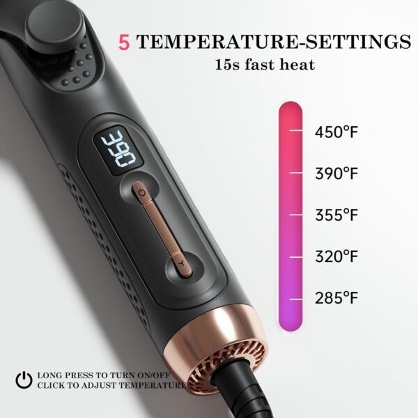 Hair Straightener and Curler 2-in-1, 360° Airflow Styler Curling Iron, 1.25 Inch Curling Wand, 20 Million Negative Ion Hair Care, 5 Temps & Auto Off, Dual Voltage (Black)