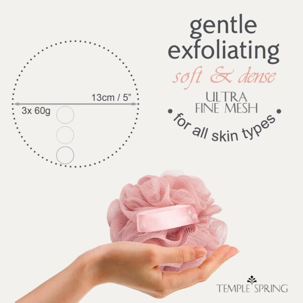 61obQJM-FIL._AC_SL1500_.jpg Temple Spring Loofah Shower Sponge, Recycled Body Scrubber Scrunchies, Exfoliating Bath Sponge, Shower Puff Bath Sponges for Adults, Loofah Back Scrubber Pouffe, Loofa Body Scrub Exfoliator Coral Pink