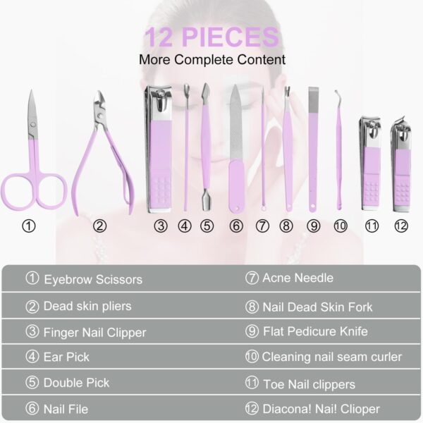 Nail Kit, Manicure Kit, Nail Care Kit For Women, Manicure Pedicure Set, Nail Clippers Toenail Clippers Kit, Professional Manicure Kit Pedicure Kit, purple Travel Case, Set of 12. ﻿