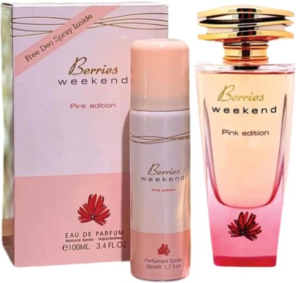 Sapphire’s choice - Berries Weekend Pink Edition | Berries Weekend + Deodorant Spray 50ml Eau De Parfum for Women 100ml | Iris, Peach and Floral Fragrance Perfume | Berries Weekend Perfume for Women
