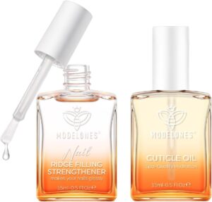 Modelones Nail Strengthener and Cuticle Oil Nail Care 8 in one Ridge Filling Nail Repair Kit Nail Growth Treatment for Thin& Damaged Nails, Moisturizes Dry Skin, Repairs Cuticles Nail Growth Oil 15ml