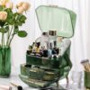 Warmiehomy Multi-Function Make Up Case Dustproof Cosmetic Storage Box, Organizer Skin Care Products Jewelry Organizer skin care organiser for Bedroom Bathroom Desktop (Transparent Green)
