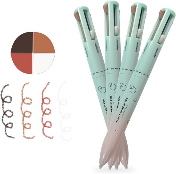 RoseFlower 4-in-1 Makeup Pen, Eyeshadow, Eyeliner/Eyebrow, Highlighter, Lip Liner, Waterproof Multi Use Makeup Pen, 4 Color Portable Makeup Beauty Pen for Daily Makeup & Party & Festival(#1)