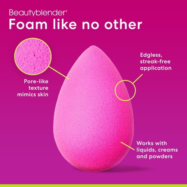 Beautyblender - Original Makeup Applicator Sponge - for Powder Liquid Coverup BB Cream or other Cosmetic Foundation Products - in Pink