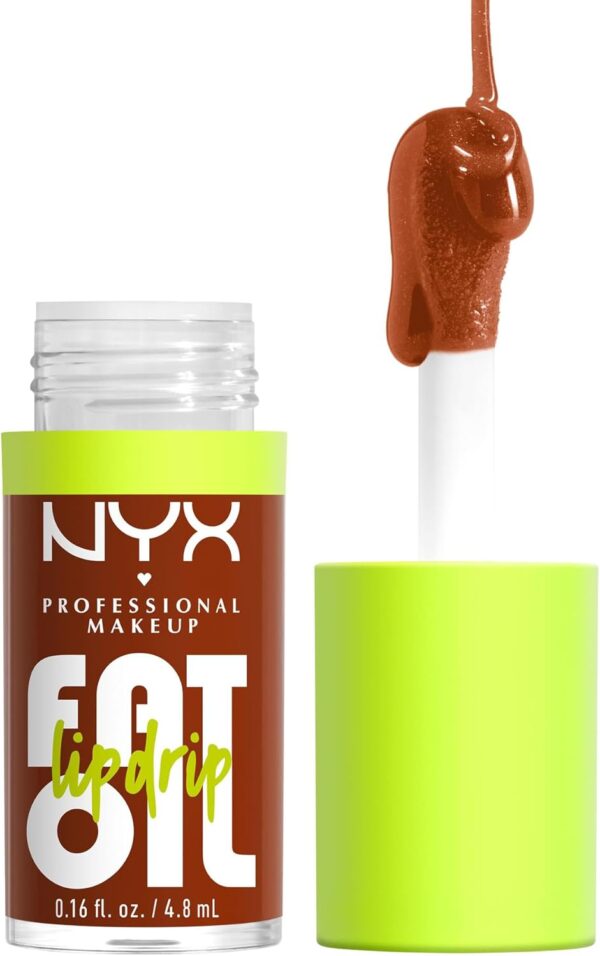 NYX Professional Makeup Lip Gloss, High Shine, Non-Sticky FInish, 12 Hours Hydrating, Fat Applicator, With Squalane, Raspberry and Cloudberry Oils, Fat Oil Lip Drip, Shade: Scrollin