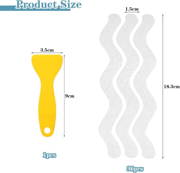 Mynoozi 36PCS Non-Slip Strip Stickers for Bath and Shower, Wave Anti-Slip Strip with Scraper, Non Slip Bathtub Stickers for Stairs, Shower Room, Slippery Surfaces, Sauna, Kitchen-Transparent