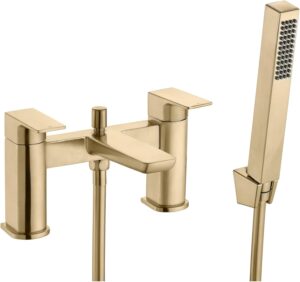 ENKI, Mykonos, BT1208, Contemporary Bath Shower Mixer Tap with Handheld Shower Attachment, Brushed Brass