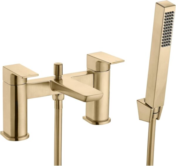 ENKI, Mykonos, BT1208, Contemporary Bath Shower Mixer Tap with Handheld Shower Attachment, Brushed Brass