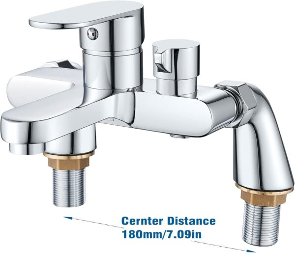 Bath Shower Mixer Tap Modern Bath Taps Single Lever Monobloc Shower Mixer Deck Mounted Bathtub Faucet Tub Filler Chrome, Solid Brass, 1/2'' Outlet, 180mm Centres, with Tub Filler Spout