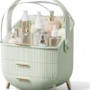 SIOOUI Makeup Organiser for Vanity, Portable Waterproof Dustproof Bathroom Organizer and Storage with Lid, Cosmetic Display Case Skincare Organizers (Mint Green)