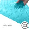 ANSIO® Long Bath Mat PVC Non-Slip Anti Mould Shower Mat with Drain Holes & Suction Cups Machine Washable Bathtub Mat 102 x 40cm / 40 x 16 inches - Teal