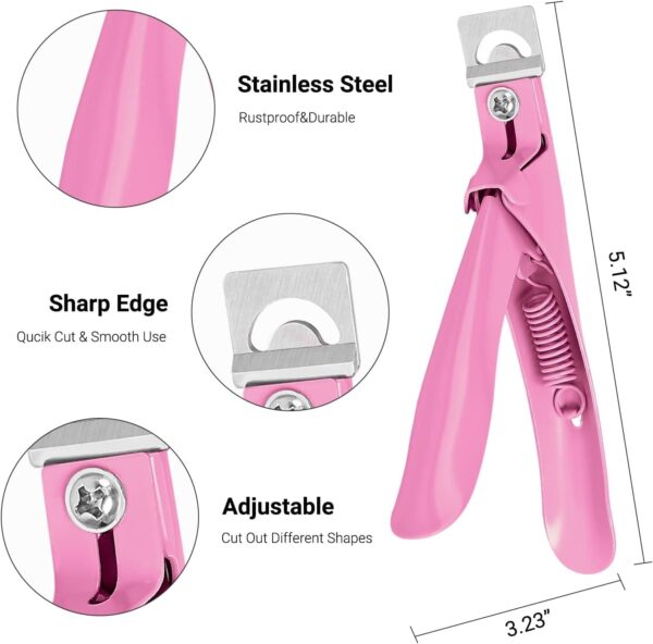 MelodySusie Acrylic Nail Clippers with 15Pcs Magnets Tip Cutters for Fake Gel Nails Sharp Professional Manicure Pedicure with Length Measurement Trimmer Nail Care Tools (Pink)
