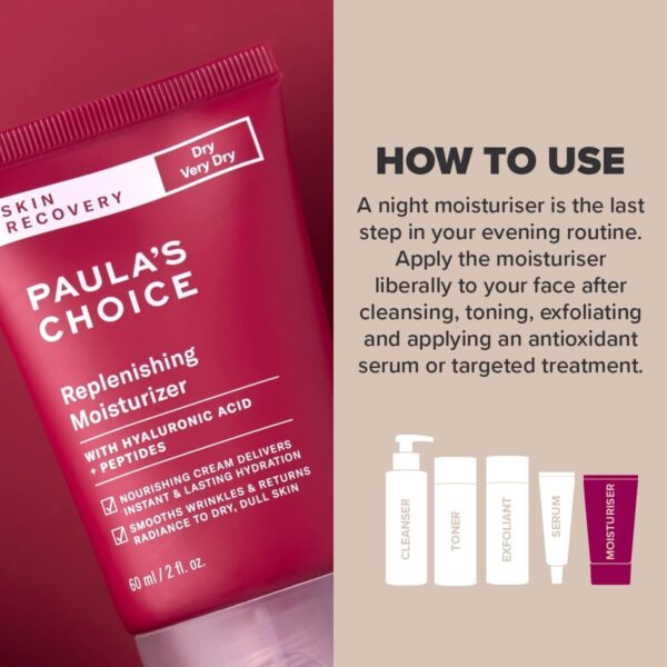 Paula's Choice SKIN RECOVERY Replenishing Moisturiser - Face Night Cream - Hydrates & Soothes - Anti-Ageing - with Hyaluronic Acid & Peptides - Improves Redness - Dry to Very Dry Skin - 60 ml