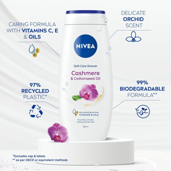 Nivea Cashmere & Cotton Oil Shower Gel (250ml), Body Wash with Vitamin C, E, and Precious Oils, Protects Skin from Drying Out and Leaves it Touchably Smooth