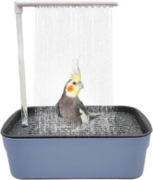 YRTUOP Bird Bath Tub, Automatic Bird Bath Box Parrot Bath Tub Shower With Multiple Faucets Bird Shower Bathing Tub For Small, Medium Parakeet Cleaning Supplies, 31.5x21.5x34cm