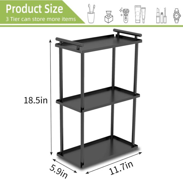 Bethom Bathroom Organiser Countertop, 3 Tier Makeup Perfume Stand Organisers for Vanity, Skincare Storage, Metal Toiletries Organiser for Cosmetics, Toiletries, Lotions, Perfumes (Black)
