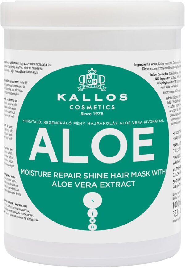 Kallos KJMN Aloe Vera Moisture Repair Shine Hair Mask for dry and damaged hair with aloe vera extract 1000 ml - 33,81 Fl Oz