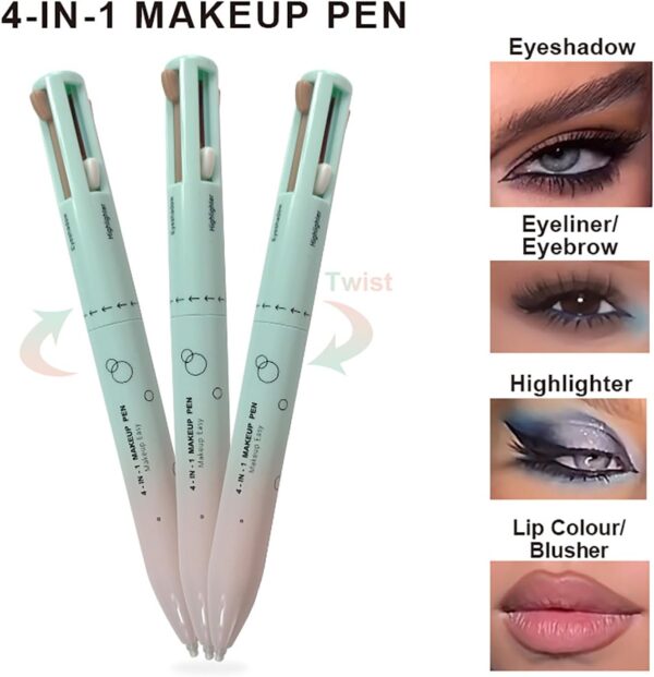 RoseFlower 4-in-1 Makeup Pen, Eyeshadow, Eyeliner/Eyebrow, Highlighter, Lip Liner, Waterproof Multi Use Makeup Pen, 4 Color Portable Makeup Beauty Pen for Daily Makeup & Party & Festival(#1)