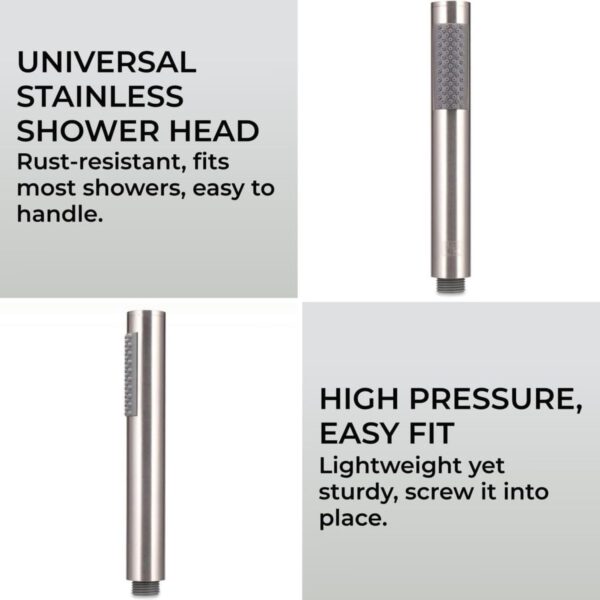 H&S Shower Head Universal Bath Shower Handheld Pencil Handset High Pressure Single Function Stainless Steel, chrome, 1644 blue