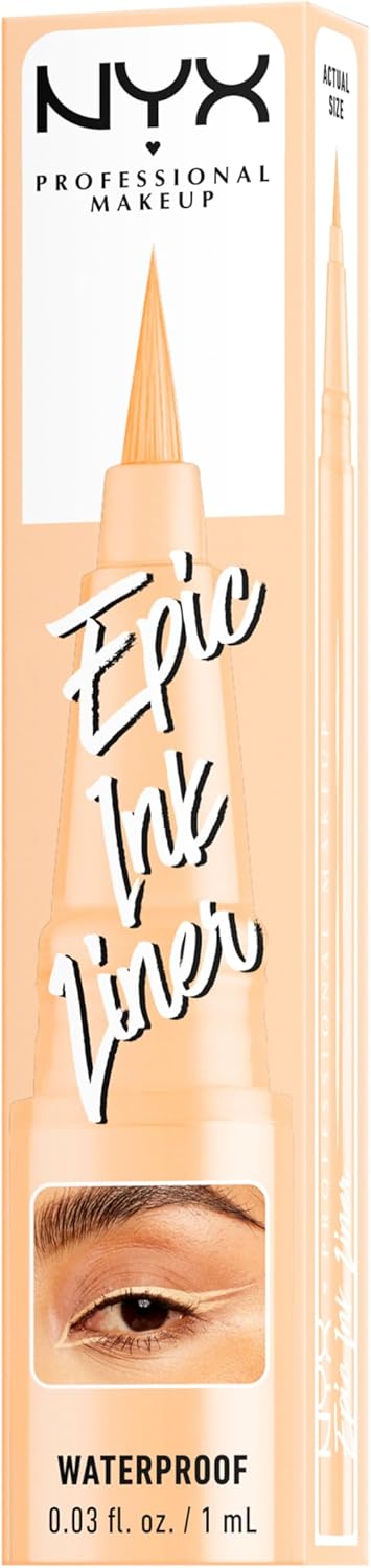 NYX Professional Makeup Epic Ink Liner, Brush Tip Liquid Eye Liner Pen, Up To 24 Hours of Wear, 6 Intensely Pigmented Shades, Waterproof Vegan Formula, Shade: Marshmallow
