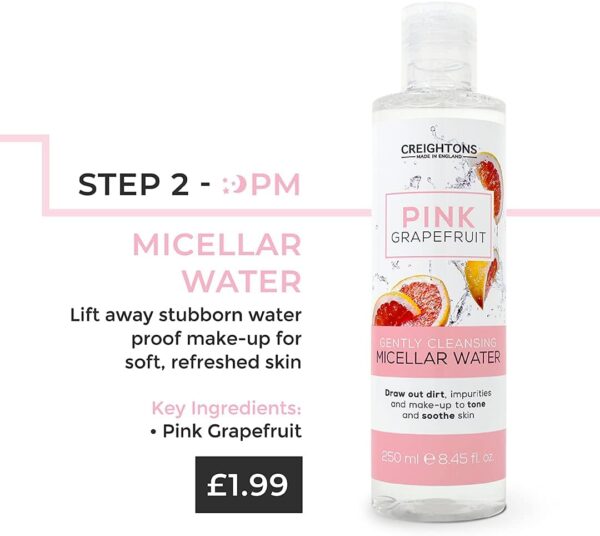 Creightons Pink Grapefruit Gently Cleansing Micellar Water (250ml) - Draws out dirt, impurities and make-up to tone and soothe skin, Dermatologically tested.